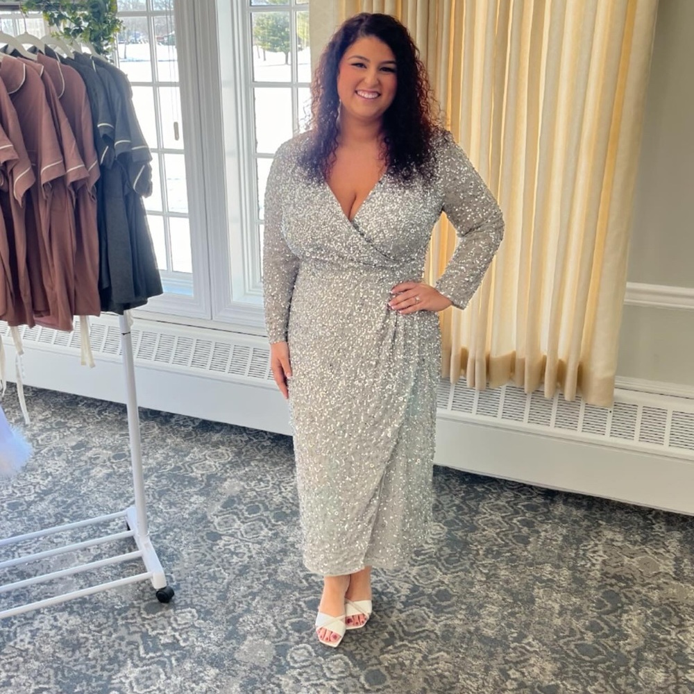 Worn once silver sequin long sleeve midi dress